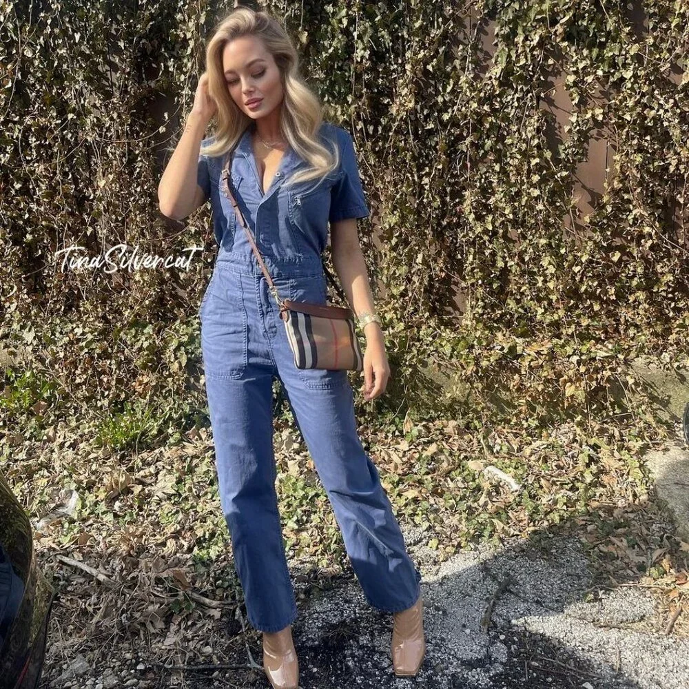Zara Denim Utility Jumpsuit Blue NWT